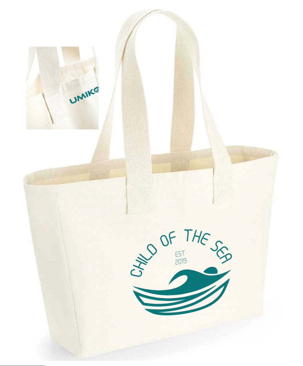 Umiko Canvas Tote / Beach bag- Natural / Green